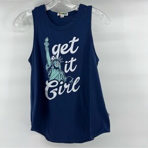 Tipsy Elves Navy Graphic Tank Lady Liberty‎ “Get It Girl” Patriotic Tank